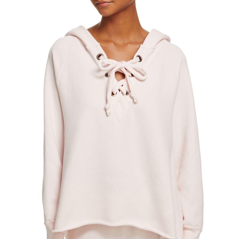 NWT WILDFOX Hutton Lace-Up Hooded Pink Sweatshirt